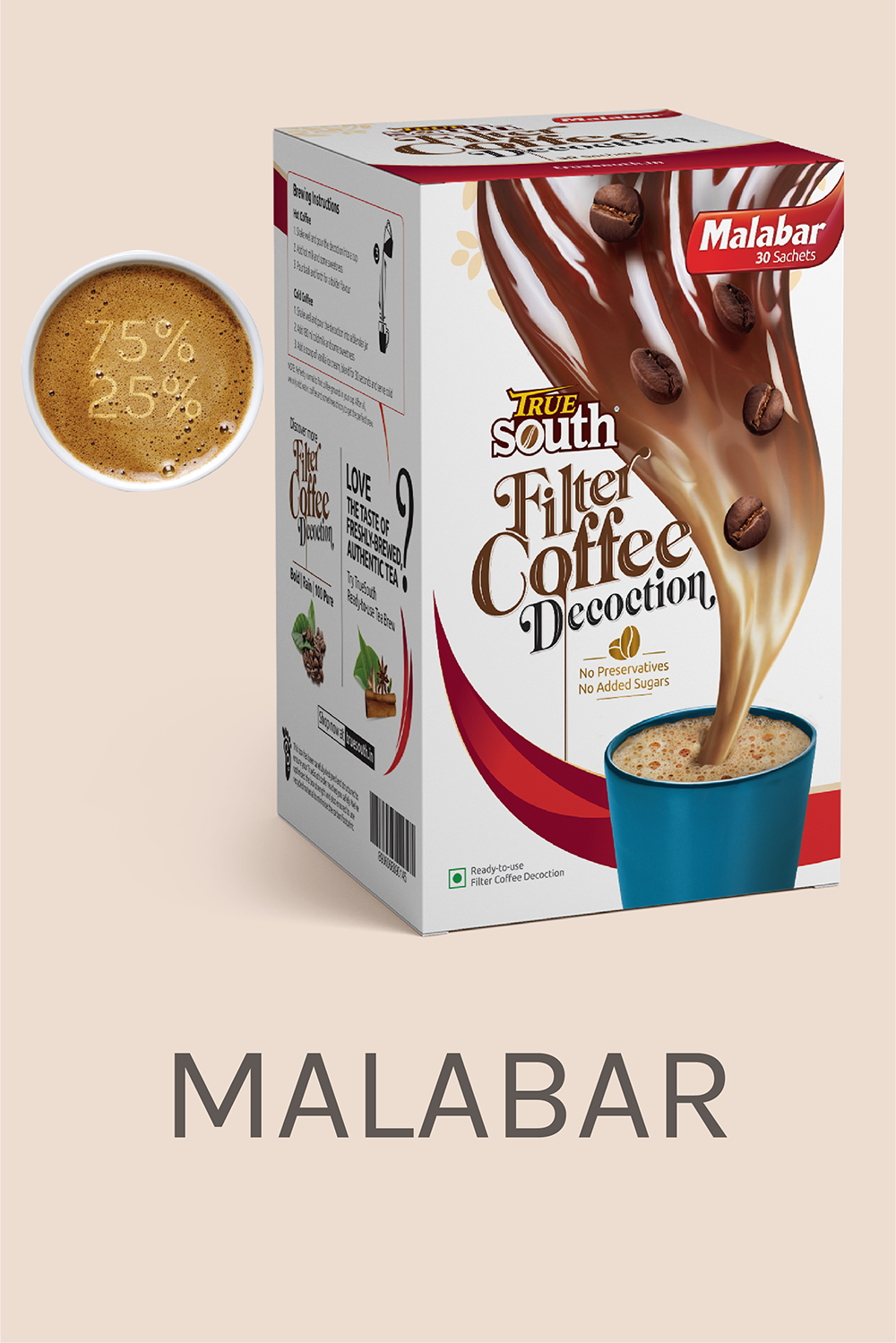 MALABAR Ready-to-use Filter Coffee Decoction Subscription Box of 30 sachets Single Box months (monthly refills)